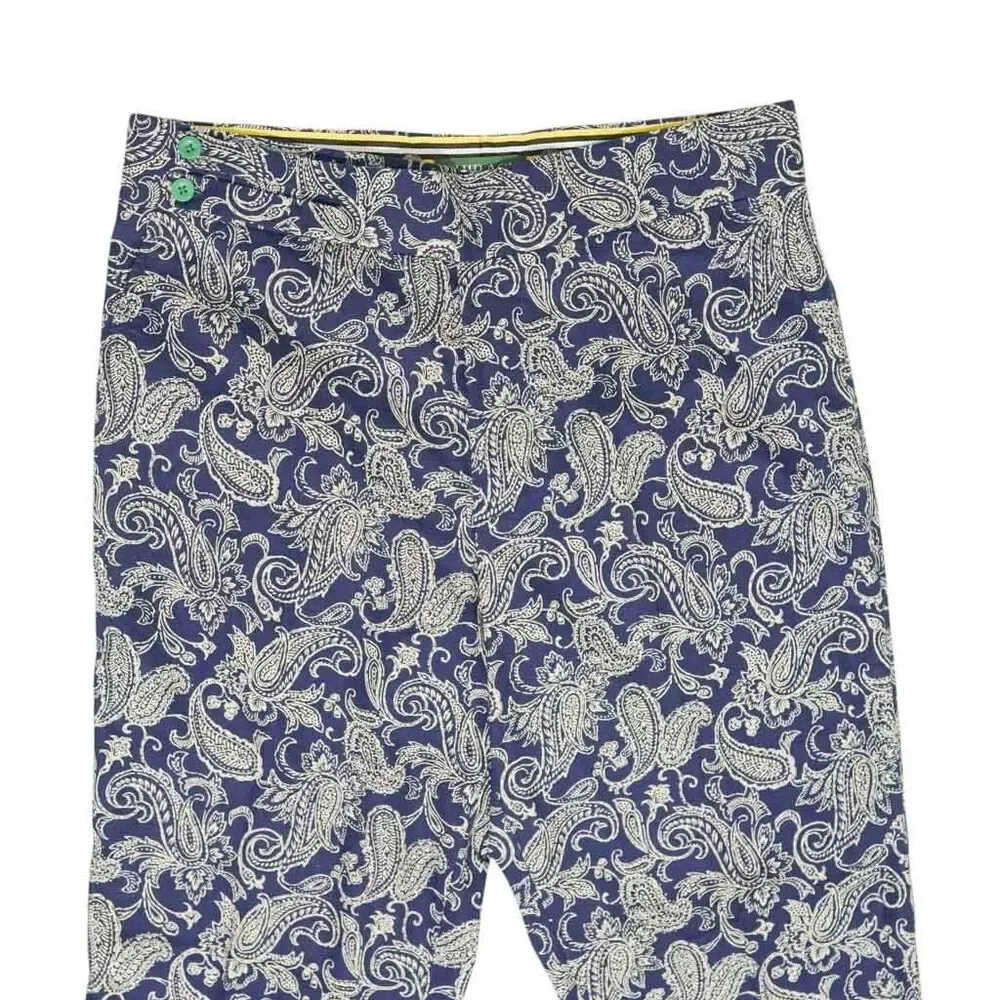 Mens Gurkha Pants 36 Blue Beige Paisley Chino Trousers Straight Fit Flat Front
